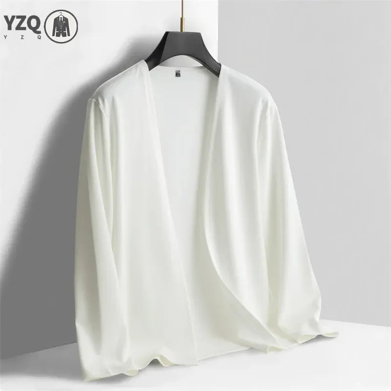 New Men's Casual Solid Color Long Sleeved Cardigan Cloak Spring and Autumn Fashionable Comfortable Top