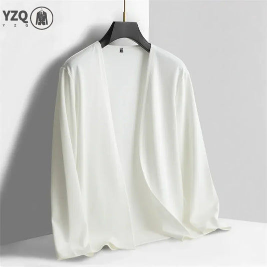 New Men's Casual Solid Color Long Sleeved Cardigan Cloak Spring and Autumn Fashionable Comfortable Top