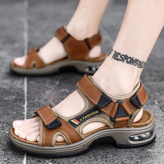 Brand Summer Men's Sandals Genuine Leather Men Slippers Gladiator Men Beach Sandals Soft Comfortable Outdoors Wading Shoes 38-46