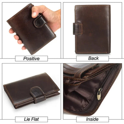 New Men Wallet Cowhide Genuine Leather Wallets Coin Purse Clutch Hasp Open Top Quality Retro Short Wallet Multi Cards Slots
