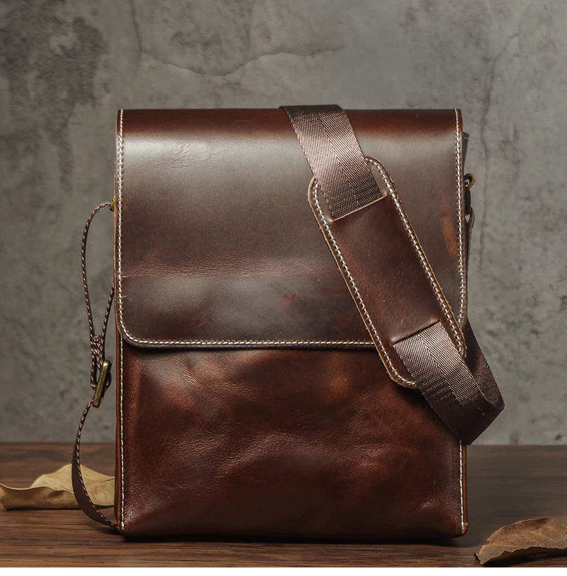 NUKA Men's Genuine Leather Shoulder Bag Retro Flap Crossbody Bags Casual Trend Satchel High Quality Luxury Cowhide Messenger Bag