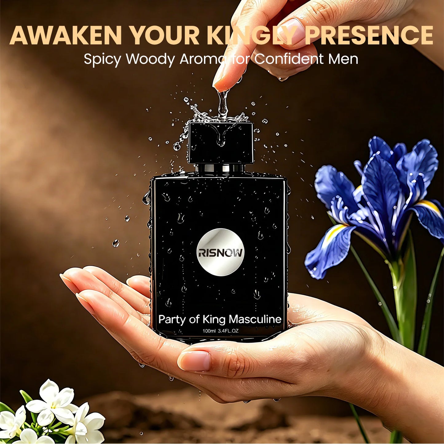 RISNOW Spicy Woody Fragrance 3.4 oz 100ml for Men - Party of King Masculine with Bergamot Pineapple Birch Patchouli Long-Lasting Luxury Arabian Men's Perfume