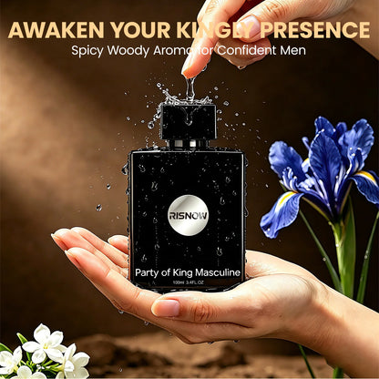 RISNOW Spicy Woody Fragrance 3.4 oz 100ml for Men - Party of King Masculine with Bergamot Pineapple Birch Patchouli Long-Lasting Luxury Arabian Men's Perfume