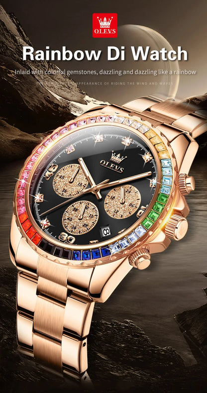 Watch for Men OLEVS Rainbow Gemstone Bezel Business Luxury Top Brand Quartz Watches Waterproof Sports Watches reloj hombre