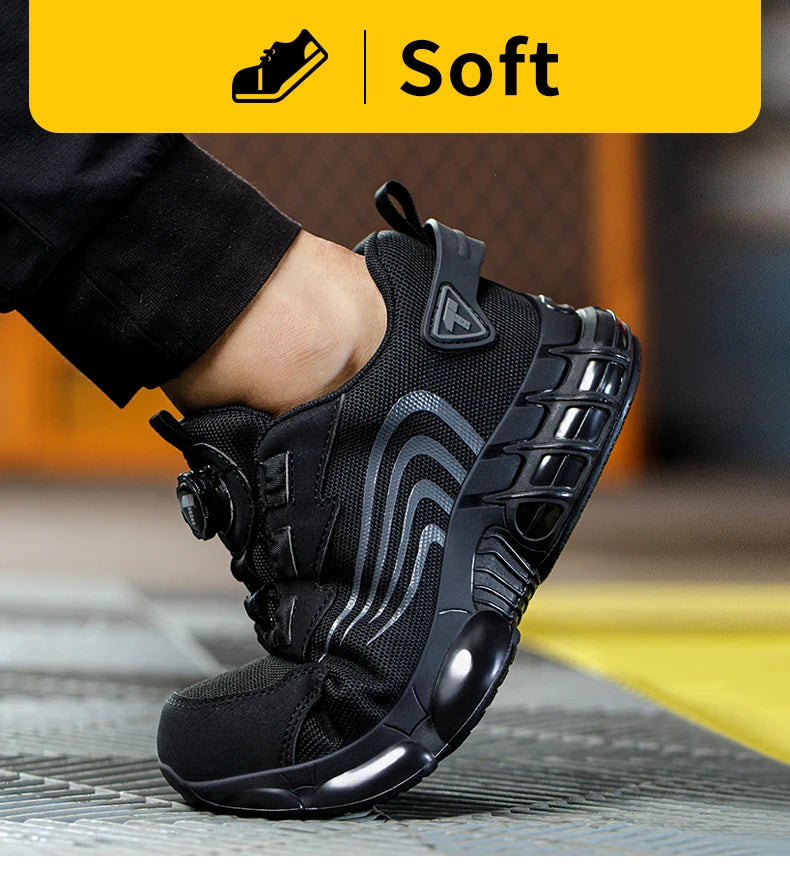 Rotary Button New Safety Shoes Men's Anti-Smash Anti-Puncture Work Shoes Fashion Men's Sneakers Safety Boots