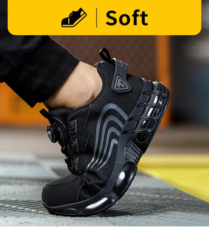 Rotary Button New Safety Shoes Men's Anti-Smash Anti-Puncture Work Shoes Fashion Men's Sneakers Safety Boots