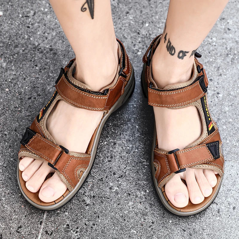 Brand Summer Men's Sandals Genuine Leather Men Slippers Gladiator Men Beach Sandals Soft Comfortable Outdoors Wading Shoes 38-46
