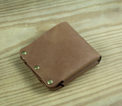 Fashion PUNK Handmade Crazy Horse Genuine Leather Wallet Men Money clip Short Wallet Bag Stud male Purse Card Holder Wallet