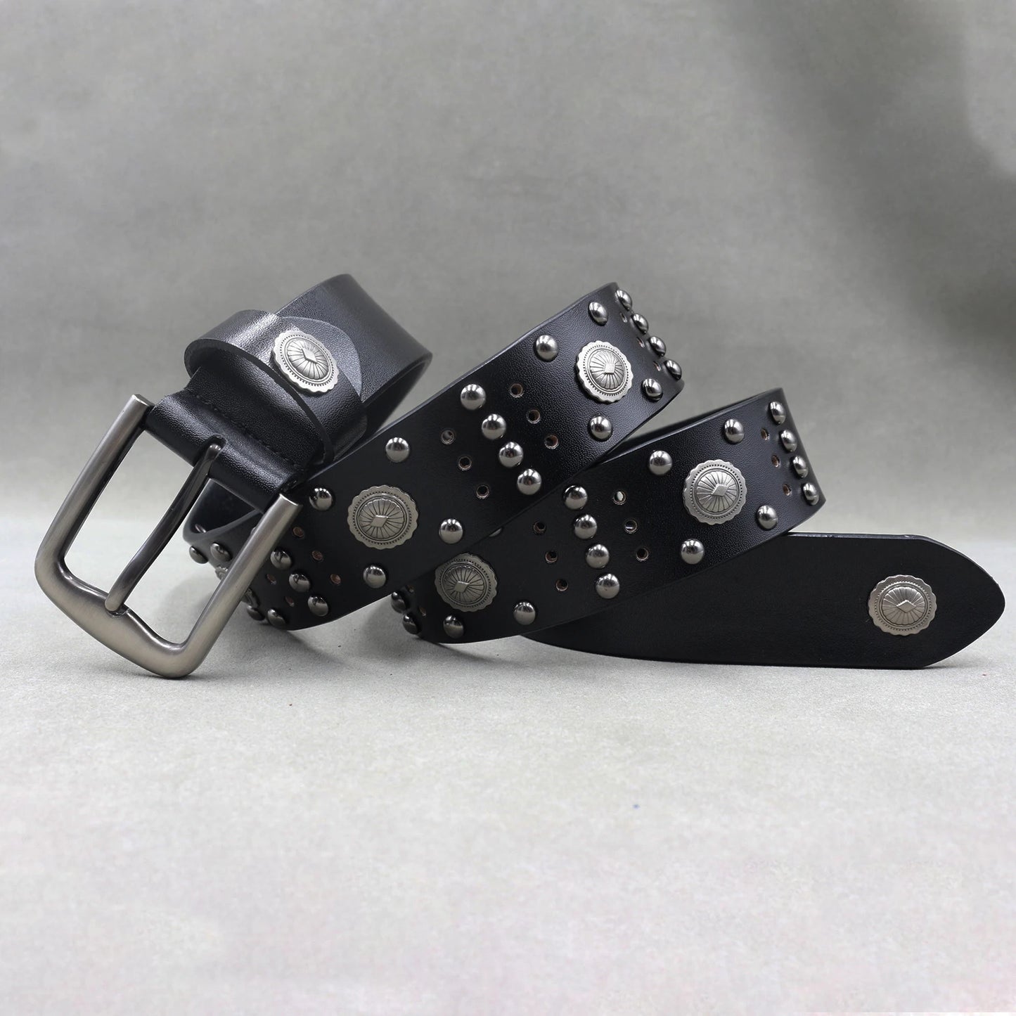 Designer Brand Belt Men Rivet Real Leather Pin Belt Male Black Rock Genuine Leather Cowhide Luxury Punk Belt Jeans