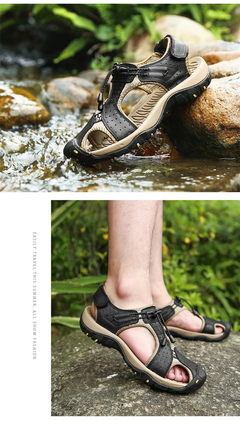 Fashion Men's Sandals Summer Genuine Leather Sandals Outdoor Beach Shoes Rome Sandals Comfortable Large Size Men Casual Shoes