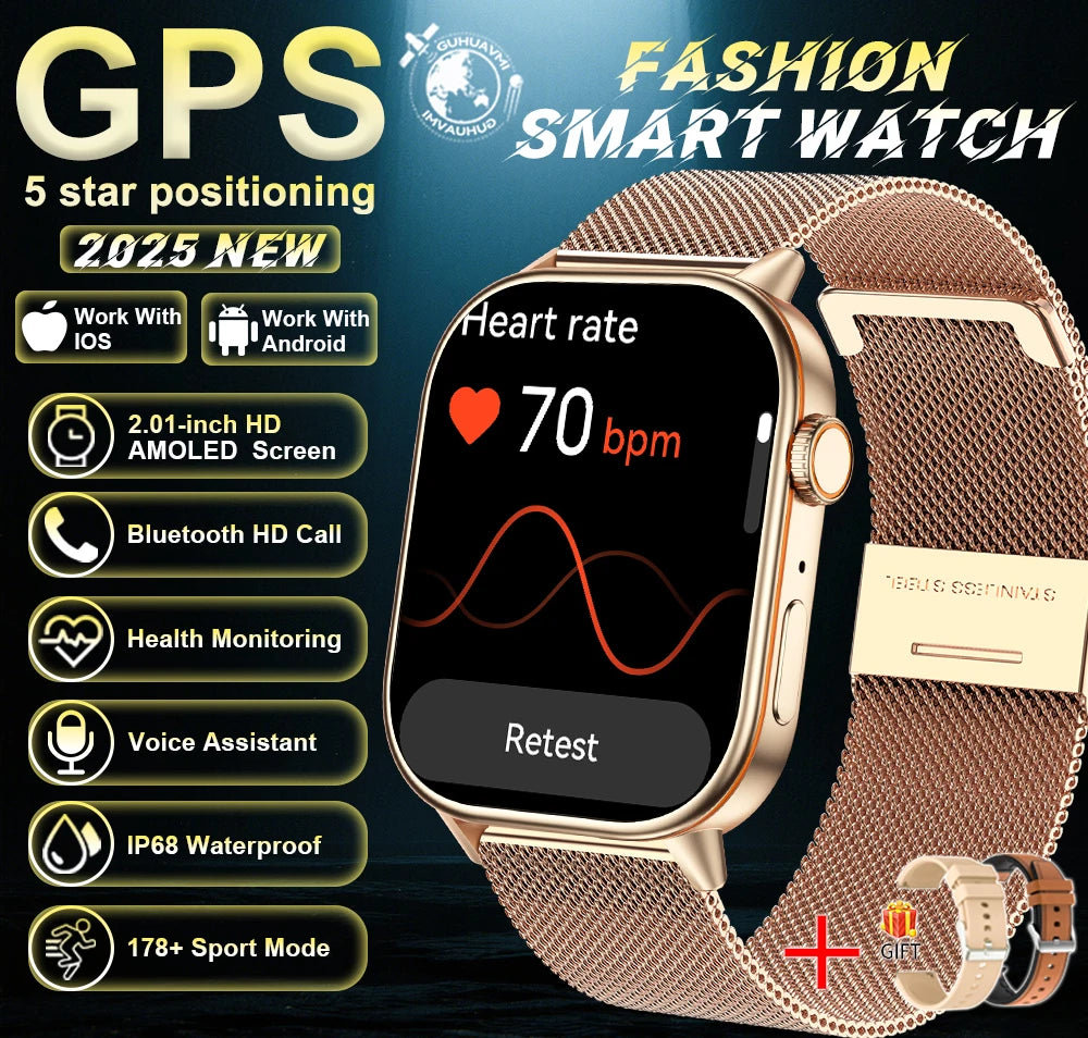 New For Android iOS Outdoor GPS SmartWatch Men 2.01" HD AMOLED Compass 420mAh 178+Sport Mode Waterproof Bracelet Smartwatch 2026