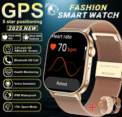 New For Android iOS Outdoor GPS SmartWatch Men 2.01" HD AMOLED Compass 420mAh 178+Sport Mode Waterproof Bracelet Smartwatch 2026