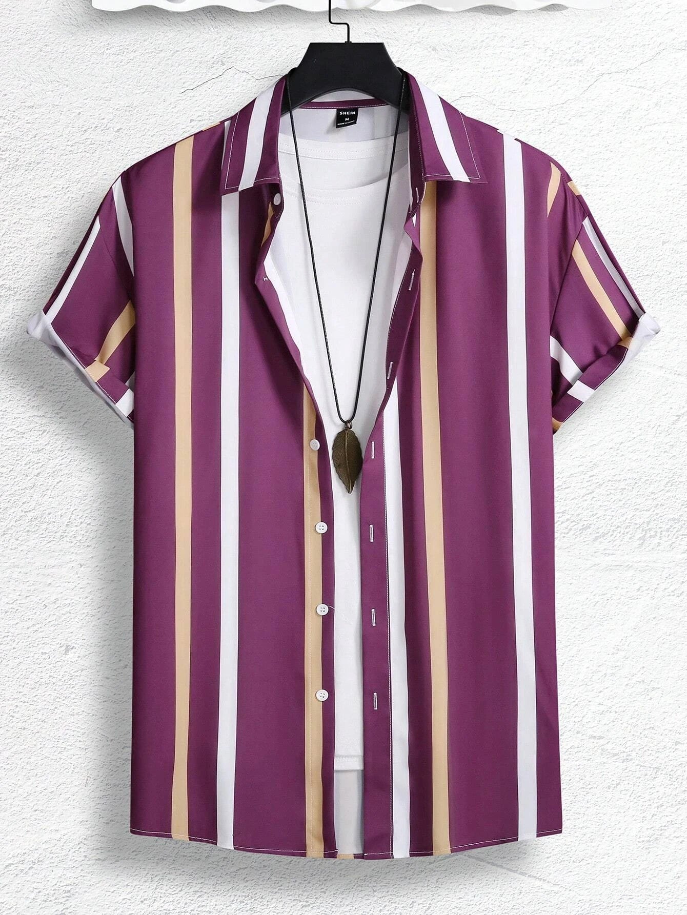 Summer Men's Colorful Stripes3DPattern Printed Street Fashion Casual Short-Sleeved Shirt - OutdoorQuick-Drying Short-SleeveShirt