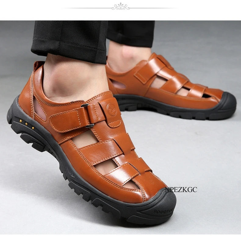 Classic High Quality Cow Leather Sandals Summer Outdoor Handmade Men Sandals Fashion Comfortable Men Beach Leather Shoes