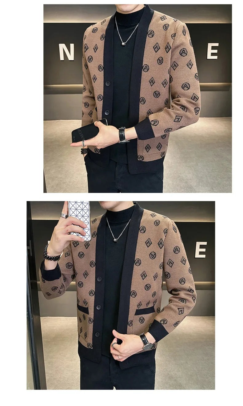 Brand Autumn Jacquard Knitted Cardigan Jackets Men Casual Business Sweater Coats Fashion Button Cardigans Men Clothing M-4XL