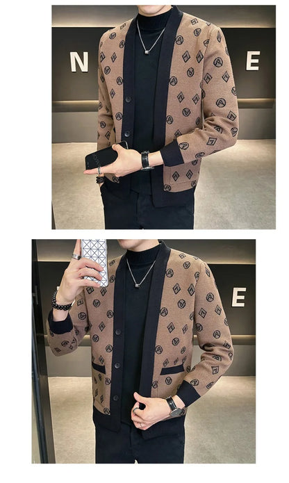 Brand Autumn Jacquard Knitted Cardigan Jackets Men Casual Business Sweater Coats Fashion Button Cardigans Men Clothing M-4XL