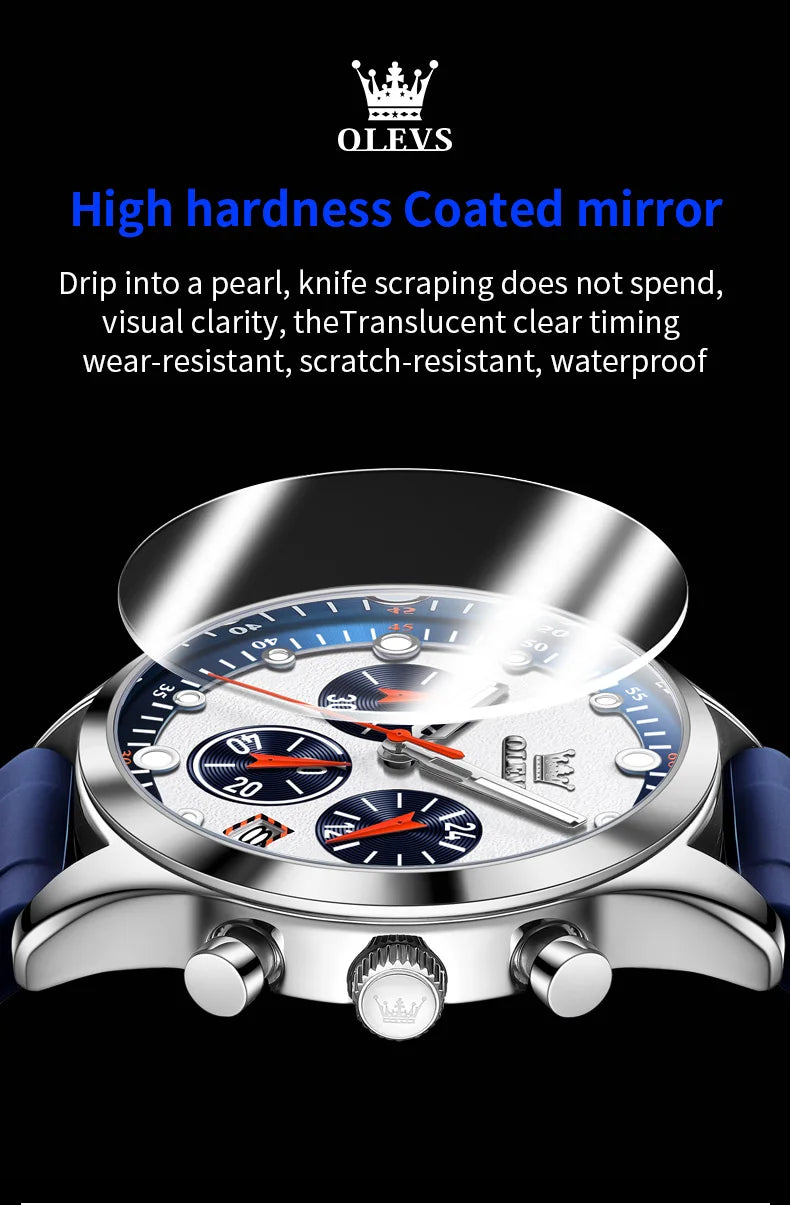 OLEVS 5602 Mens Watch Original Fashion Bright Colors Silicone Strap Quartz Wristwatch Waterproof Luminous Reloj Chronograph Date