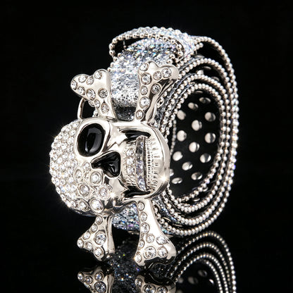 1pc men's American dark style skull buckle belt, rhinestone punk decorative belt, suitable for casual wear
