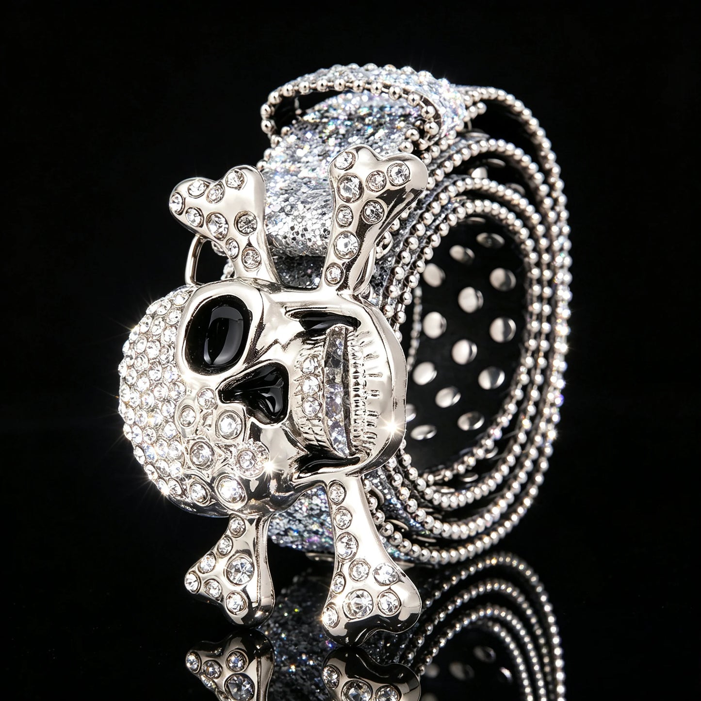 1pc men's American dark style skull buckle belt, rhinestone punk decorative belt, suitable for casual wear