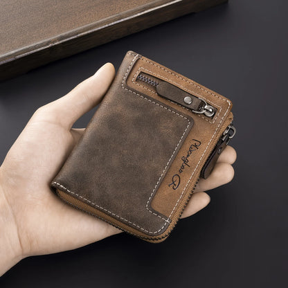 Men's Retro Short Wallet Multifunctional Fashion Zipper PU Leather Coin Purse High Quality Credit Card Holder Ideal Gift For Men