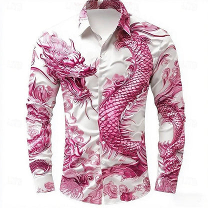 multicolour Dragon Men's Long Sleeve Shirt Button Fashion Casual Shirt Vacation Everyday Spring Lapel 3D Printed Men's Clothing