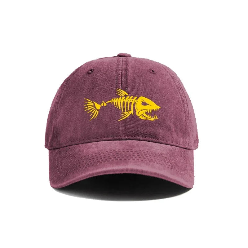 Fishbone Baseball Cap Summer Distressed Dad Hats Men Women Outdoor Casual Printed Fishing Skeleton Fish Bone Caps