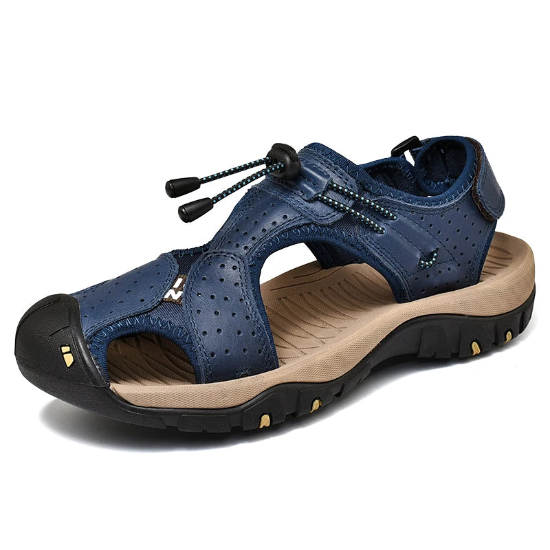 Brand Men's Sandals Summer Genuine Leather Sandals Outdoor Men Beach Shoes Rome Sandals Comfortable Large Size Men Casual Shoes
