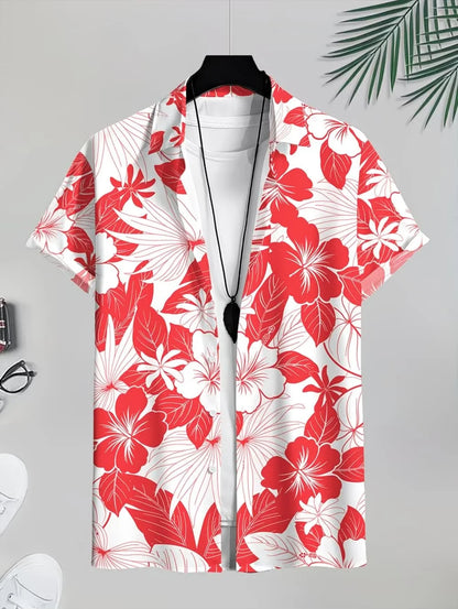 Men's Coconut Tree Graphic Print Short Sleeve Lapel Shirt Tops Men's Casual Button-Down Shirts for Summer Daily Wear Men Clothes