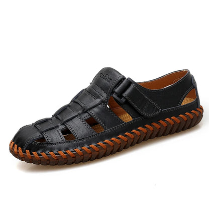 Handmade Anti-collision Toe Men Sandals New Arrival Leather Summer Flats Lightweight Breathable Beach Shoes Comfortable Sandals