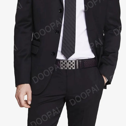 2023 Men Belt Metal Luxury Brand Automatic Buckle Plaid Genuine Leather Belts for Men Waist Strap Black Male