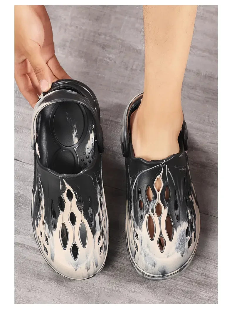 Outdoor Men's Summer Sandals Breathable EVA camouflage Slip-On Casual Shoes round Toe Flat Heel Color Block Pattern