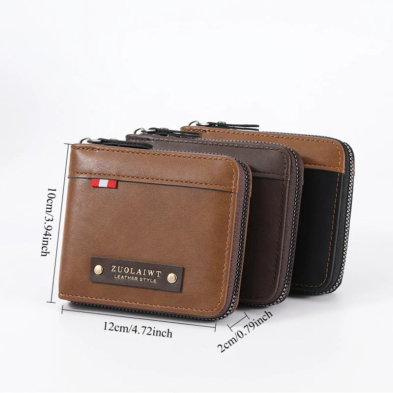 Men Retro Short Wallet Three Fold Splicing Color Design Multifunctional Business Wallet with Hidden Pocket for Daily Casual Use