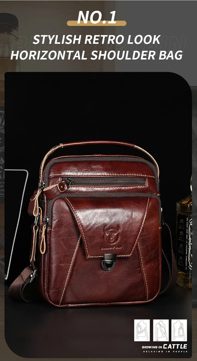 BULLCAPTAIN  Genuine Leather Men's Bag Single Crossbody Bag Shoulder Bag Men's Messenger Bag