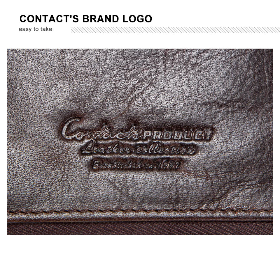 CONTACT'S Men Clutch Wallet Genuine Leather Long Wallet Hasp Card Holder Vintage Male Zipper Coin Purse Money Clip Women Purse