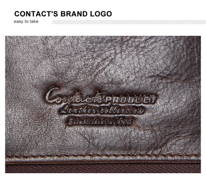 CONTACT'S Men Clutch Wallet Genuine Leather Long Wallet Hasp Card Holder Vintage Male Zipper Coin Purse Money Clip Women Purse