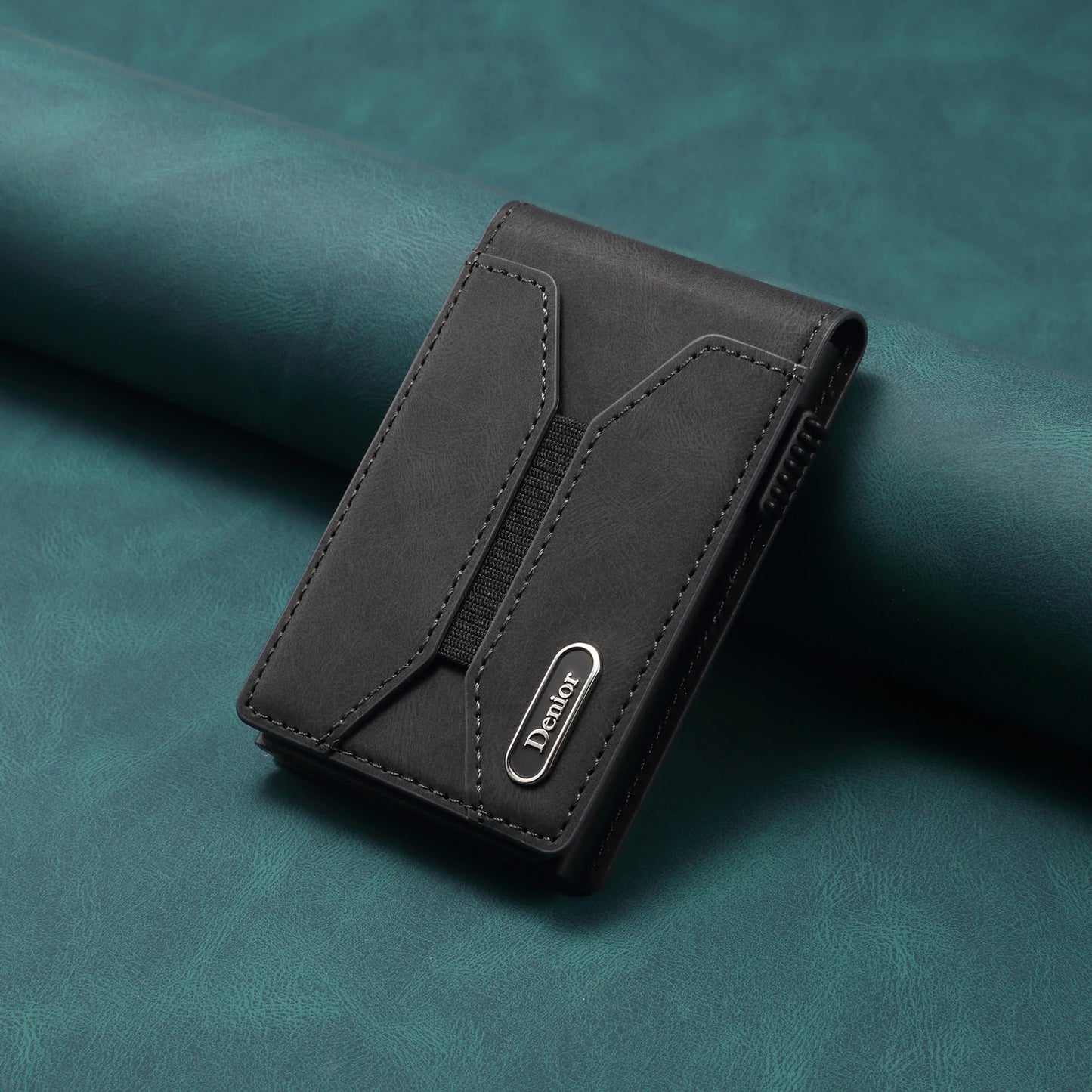 Denior Magsafe magnetic card bag,press type automatic pop-up multifunctional card box, can hold 6-10 credit cards leather wallet