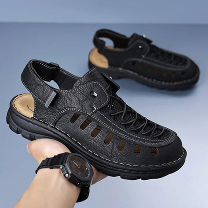New Summer Men's Leather Sandals Casual Outdoor Beach Shoes Comfortable Male Hollow Out Footwear Leisure Walk Sandaly Sandalias