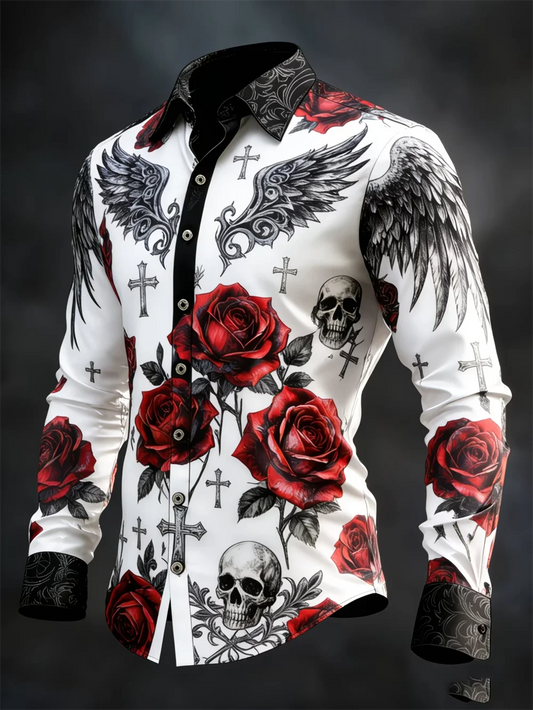 New men's 3D printed long sleeved shirt with high-quality gear pattern casual long sleeved lapel top