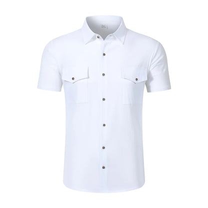 Men's Linen Casual Short Sleeve Shirt Lapel Collar Button Lightweight Breathable Summer Daily Beach Vacation Work Shirt for Men