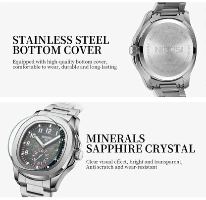 NIBOSI New Mens Watches Top Brand Luxury AQUANAUT Quartz Watches for Men Waterproof Luminous Auto Date Male Watch Reloj Hombre