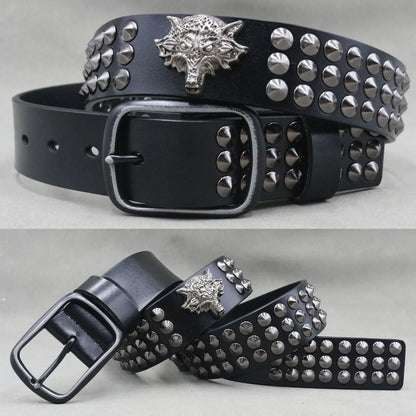 Designer Brand Belt Men Rivet Real Leather Pin Belt Male Black Rock Genuine Leather Cowhide Luxury Punk Belt Jeans