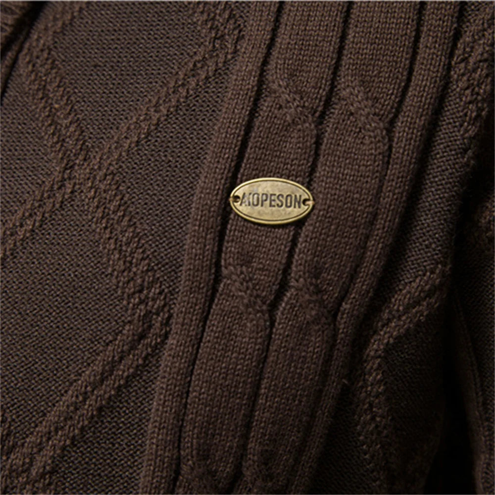 AIOPESON Cotton Argyle Cardigan Men Casual Single Breasted Solid Color Business Mens Cardigans New Winter Fashion Sweater Man