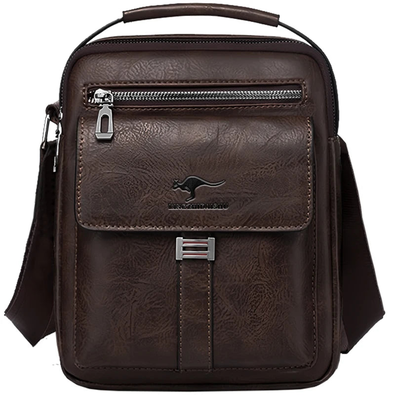 Compact Men's Leather Crossbody Bag, Lightweight Shoulder Bag with Multiple Pockets, Ideal for Travel and Commute Rugged Men's