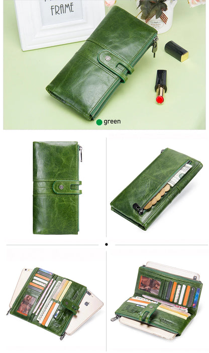 CONTACT'S Men Clutch Wallet Genuine Leather Long Wallet Hasp Card Holder Vintage Male Zipper Coin Purse Money Clip Women Purse