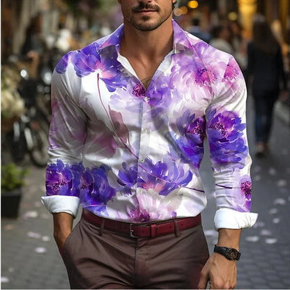 Men's Western Shirt Vintage Pattern Lapel Long Sleeve Button Print Top Fashion Streetwear Designer Western Style