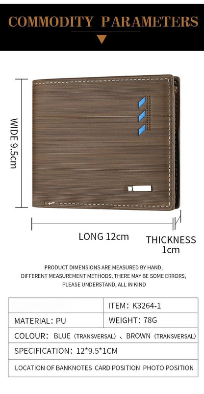 Fashion Men's Stripe Wallet Multi Function ID Credit Card Holder Two -fold Money Clip High Quality Leather Coin Purse