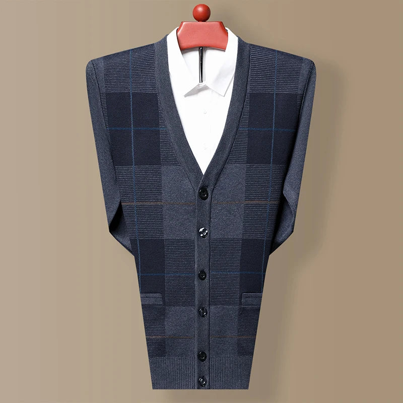 Dad's Sweater Cardigan Jacket Thickened Autumn and Winter Knitted Casual Thick Style Middle-aged and Elderly Men's Top