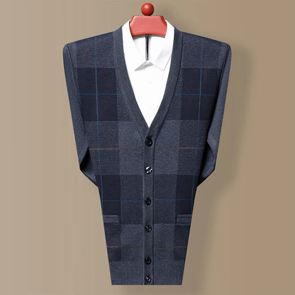 Dad's Sweater Cardigan Jacket Thickened Autumn and Winter Knitted Casual Thick Style Middle-aged and Elderly Men's Top