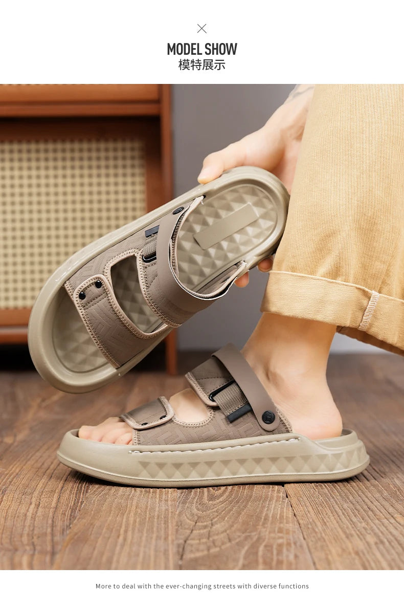Men's casual slip on sandals summer soft-sole breathable lightweight outdoor walking shoes fashion sports Dual-purpose slippers