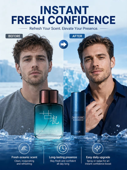 2Pcs Men Cologne Set Ocean Fresh Spray Perfume & Solid Cologne Long Lasting Portable Fragrance Gift for Him Travel Daily